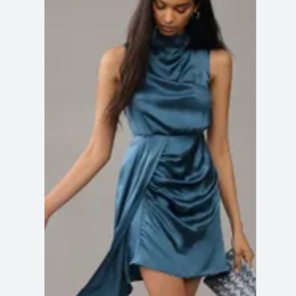 Brand New Gorgeous BY ANTHROPOLOGIE MOCK-NECK DRAPED SILK DRESS - Picture 4 of 13